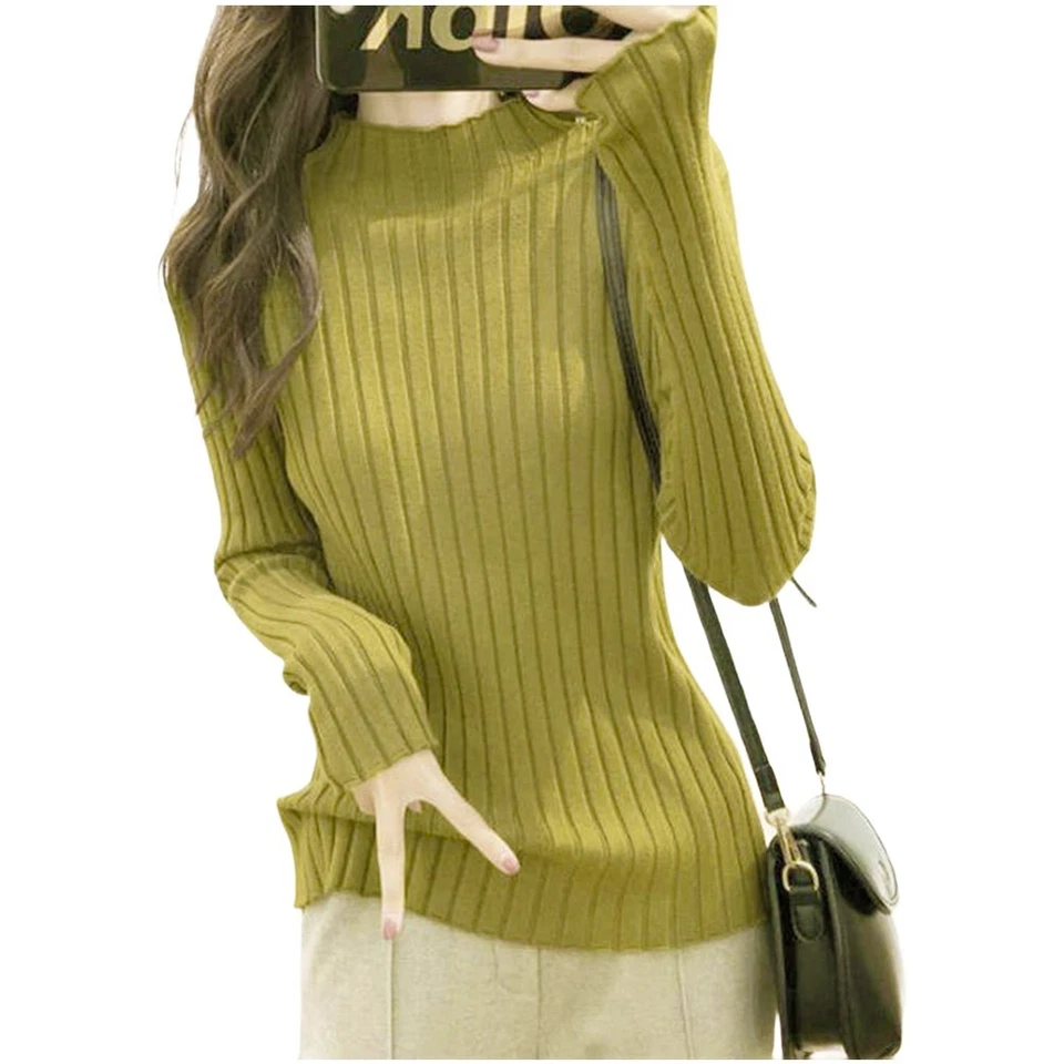Half High Neck Casual Outings Brand New Long Sleeve Regular Length Solid Color - Image 3 of 4