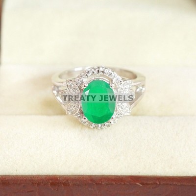 Emerald Oval Cut Gemstone With Solid 14K White Gold Ring For Men's #B13 #
