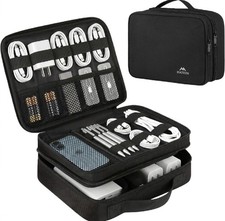 Electronics Organizer Travel Case, Cable Organizer Bag, Black  Water Resistant,