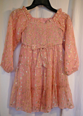 ALovesA Dillard's NWT Girl 6 Dress Smocked Blush Pink Gold Social Holiday Party