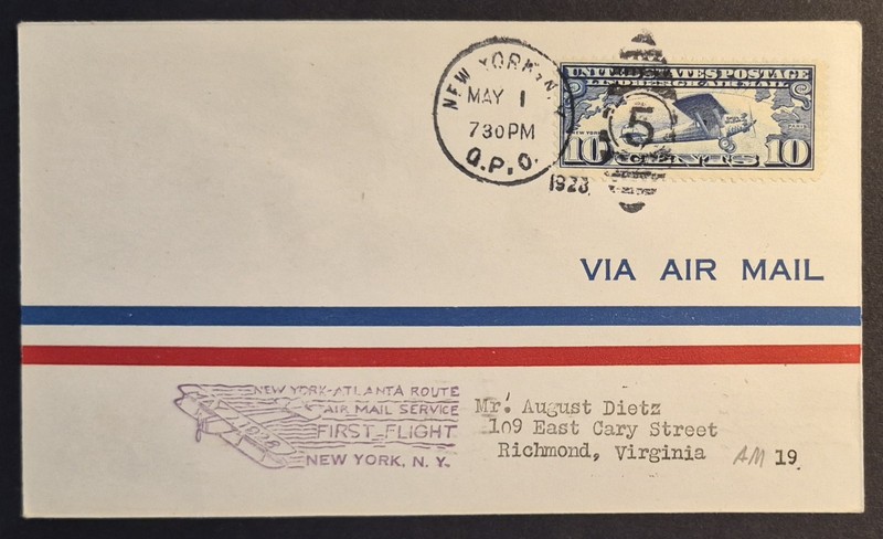 1928 First Flight New York NY Richmond VA Airmail CAM 19 19S1 Air Mail Cover