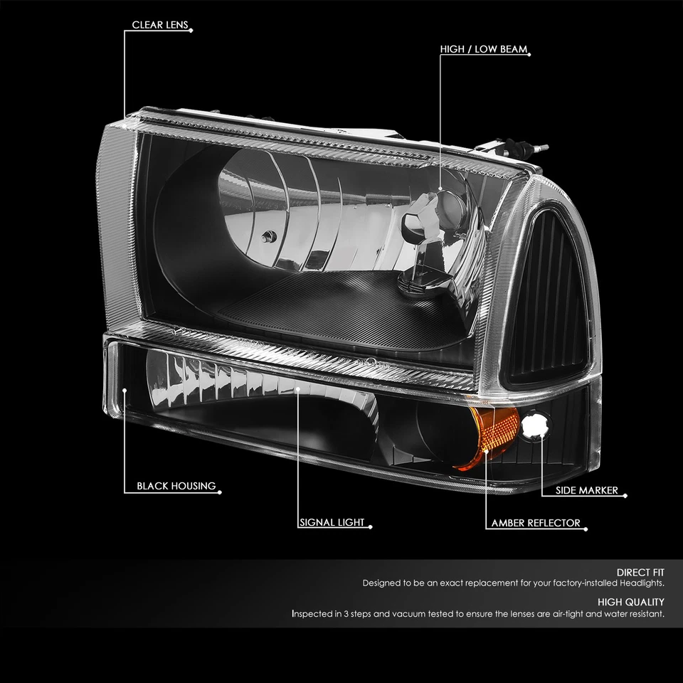 Faros negros/ámbar Super Duty Excursion para Ford F250 F350 F450 F550 99-04 Foto 2 de 4