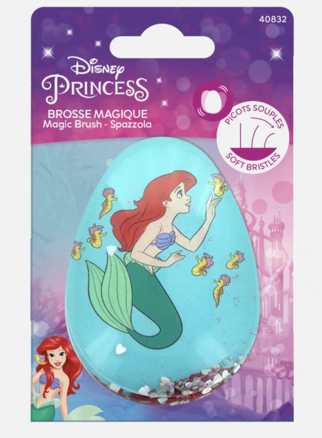 Brosse magique cheveux anti-nœuds Ariel Disney en nylon pour finir les pleurs du brossage