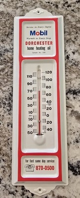 NIB Vintage MOBILOIL Oil Gas Advertising Metal Wall Thermometer Salesman Sample 