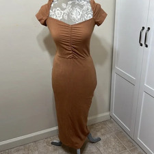 NWOT Reformation Bleeker Dress S Midi Ribbed Body Hugger Butterscotch$125