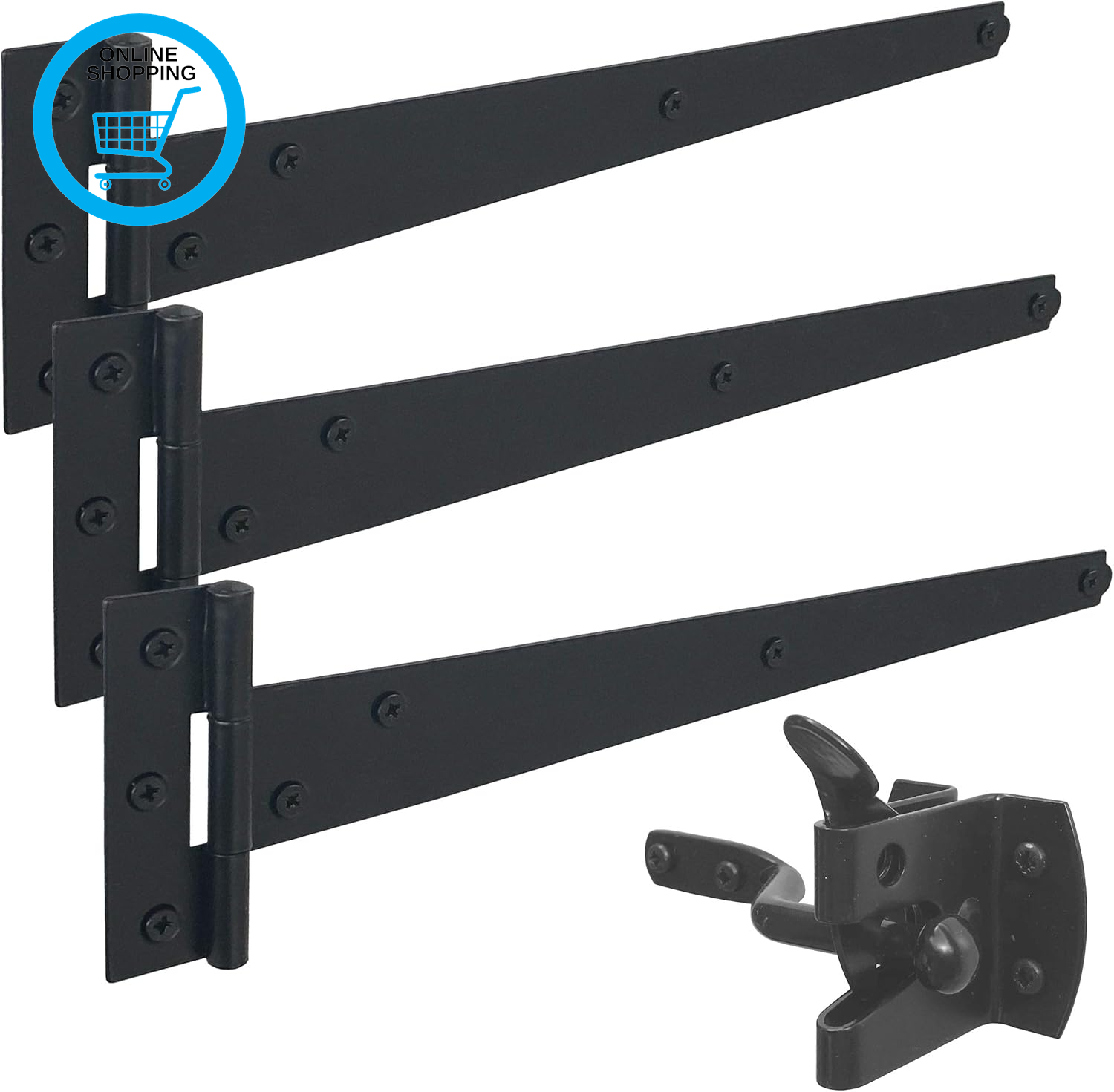 ® Black Garden Gate Fitting Kit 12"", Gate Hinges & Gate Latch for Wooden Gates,