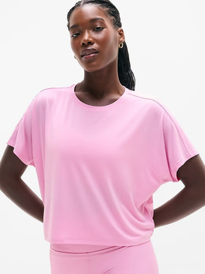 New Athleta S With Ease Crop Tee Waterlilly Pink Small Regular Short Sleeve