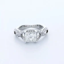 Side Stone Engagement Ring 18K Gold 2.17 Carat Princess Lab-Grown Diamond I VS1