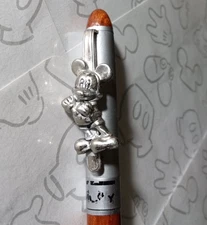 Classic Mickey Mouse Ball Point Pen Wooden Metal 3D Silver Figure