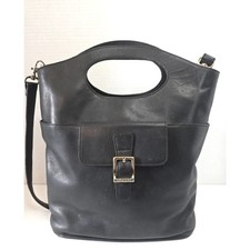 Medallion Black Leather Handbag Cutout Top Handle Gold Buckle Bag Crossbody