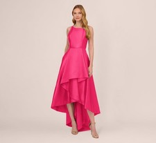 Adrianna Papell High-Low Mikado Gown - Electric Pink - 4