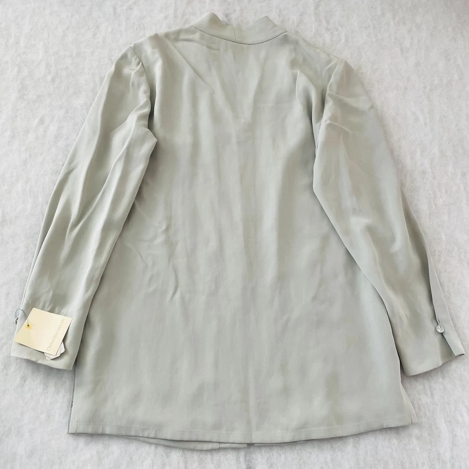 Jaqueta Blazer Dana Buchman Feminina Verde Acinzentado Claro Manga Longa Seda Tamanho 14 - Imagem 2 de 4