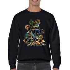 Big Cats Jungle Collage Sweatshirt Lion Tiger Leopard Animal Jaguar Crewneck