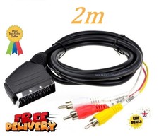 Scart Plug In / Out to Red White Yellow RCA 3 x Phono Plugs Video Cable Lead 2m