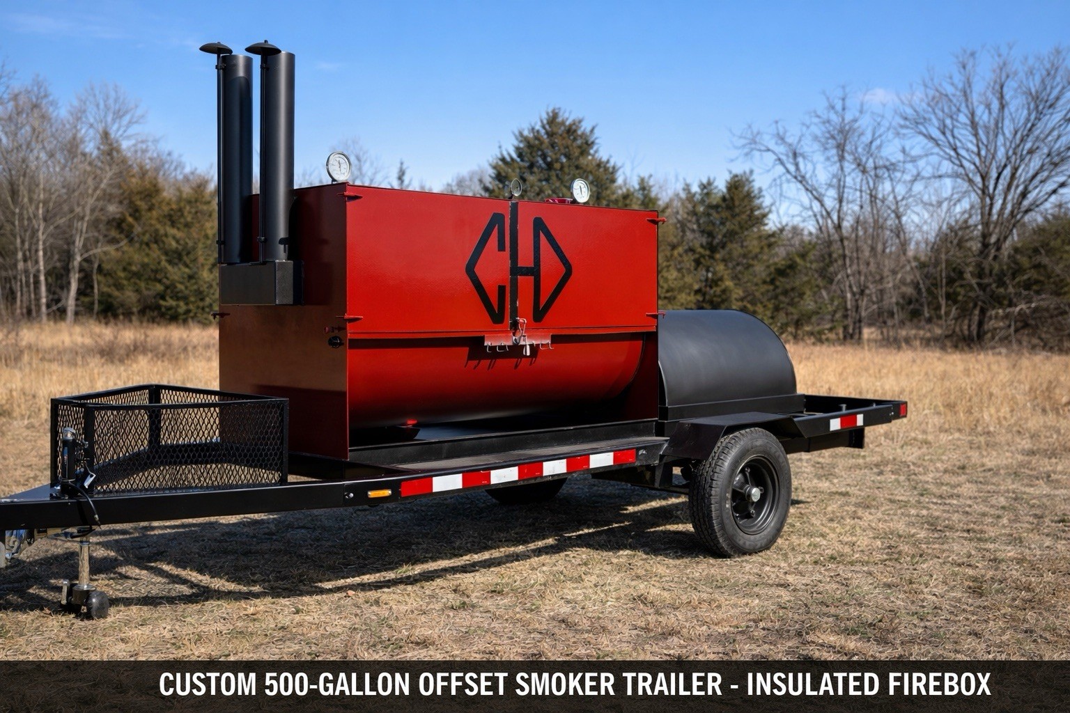 CHD 500-Gallon Offset Smoker Trailer Charcoal Insulated Fire