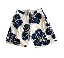 Vintage Abercrombie Board Shorts Mens Waist 34" White Blue Reversible Floral Y2K