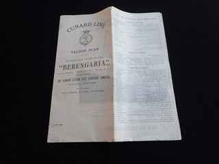 Rare Vintage Cunard Line Berengaria Saloon Plan Steam Ship Deck Plan #23