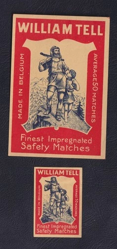 2 Antique Match Tag Belgium BN230657 William Tell