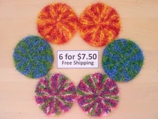 6 Rough Round Mottled Dish Pot Scrubber Scrubby Scrubbies Handmade 93