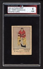 1951-52 PARKHURST #61 TERRY SAWCHUK ROOKIE CARD KSA 4 VGE. rookie card picture