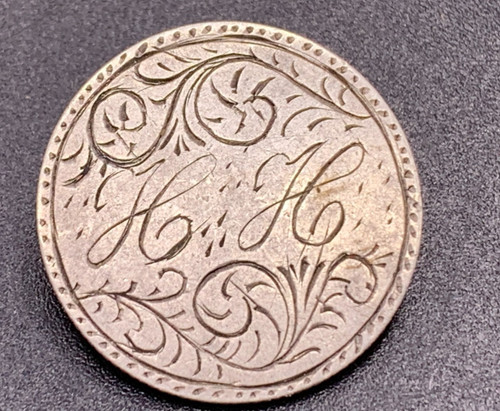 Vintage etched love token pin brooch 1800's U.S. Quarter etched H.H.