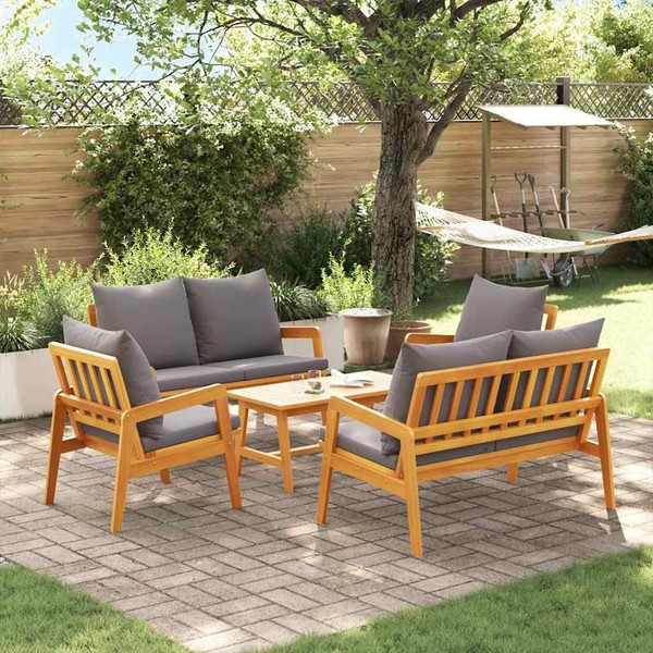 5-Teiliges Bistro-Set Mit Kissen Aus Massivem Akazienholz-image