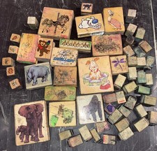 Lot Of 57VTG To Now Rubber Stamp Lot Wood Base Animal, Insects and Footprints
