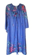 VTG Womens Visions Made In USA Nightgown Zip Up Front 80s Style Long Blue Floral