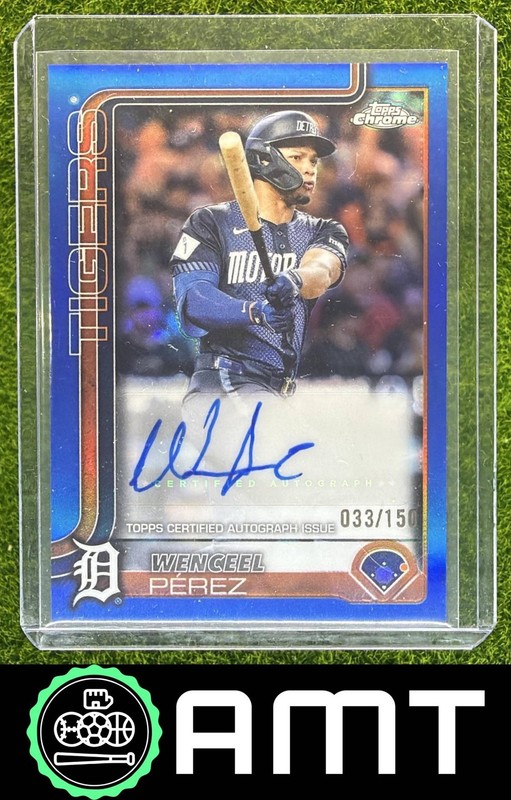 Wenceel Perez 2025 Topps Chrome Update 33/150 Auto Blue Refractor Tigers