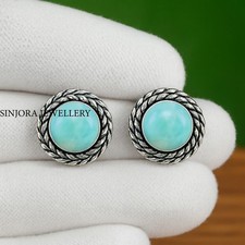 Larimar Gemstone 925 Sterling Silver Handmade Jewelry Stud Earrings