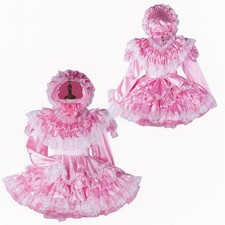 Girl Maid Sissy Pink satin Lockable Dress Cosplay Unisex Costumes Tailor-made
