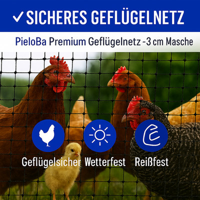 Geflügelzaun PieloBa   2 m Höhe Masche 3 cm Hühnerzaun Geflügelnetz Küken Enten