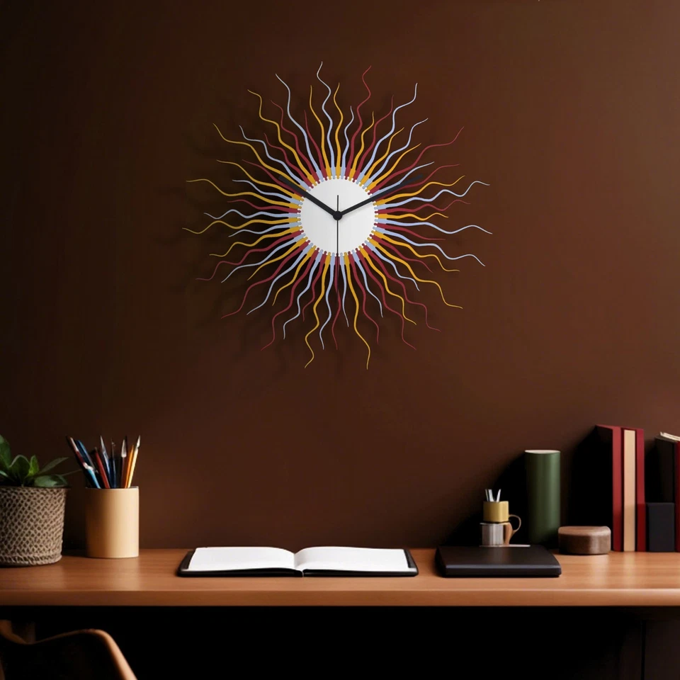 Medusa meadow - colorful sunburst wall clock in red, blue, yellow - Image 3 of 4