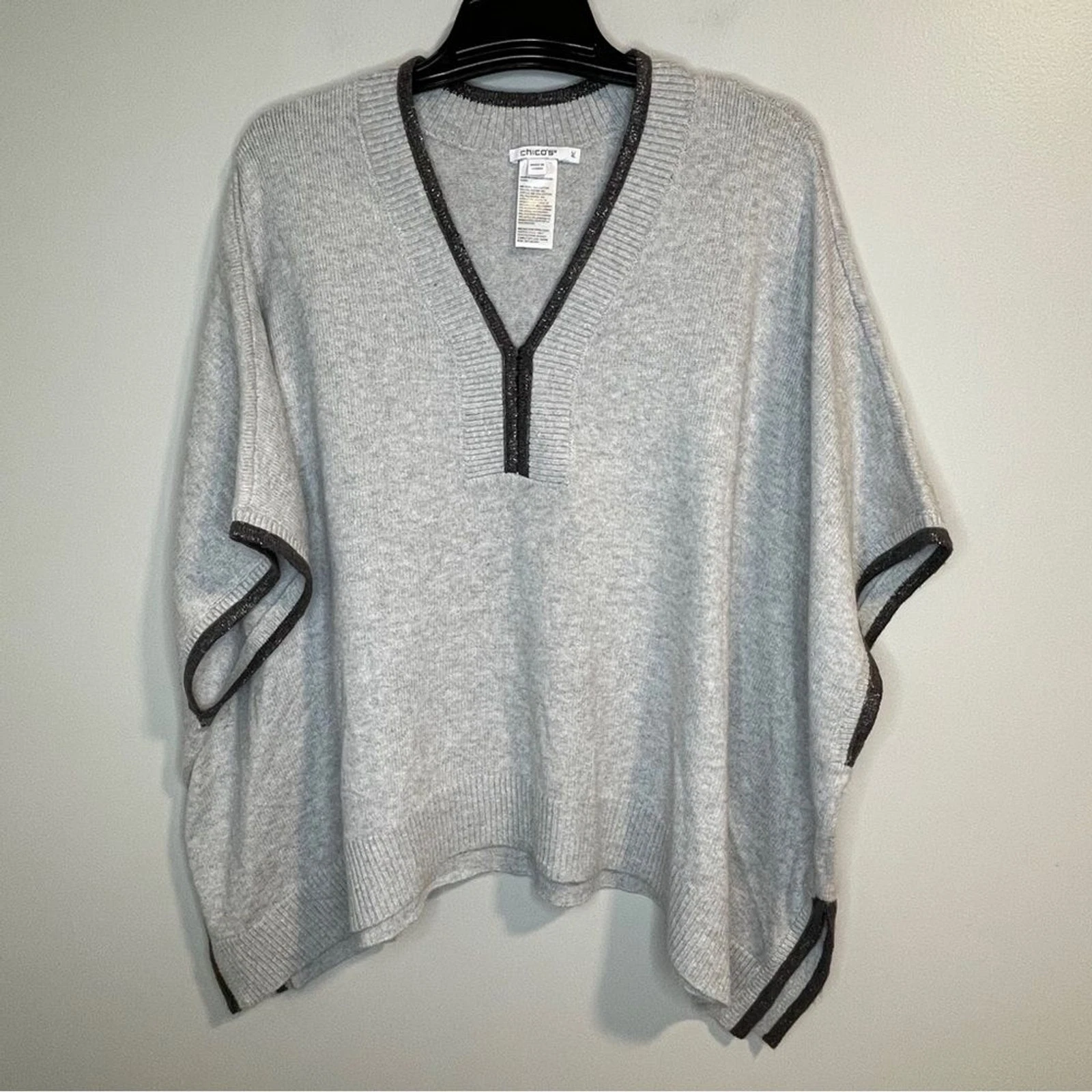 Chico's V Neck Ball Chain Sweater Poncho Sweater Size L/XL