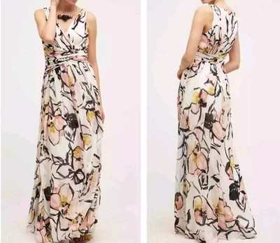 Badgley Mischka Soft Petal Maxi Chiffon Overlay Floral Gown Dress 18 Designer R2