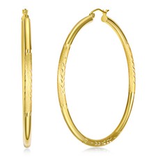 Wellingsale 14k Yellow Gold 3mm Diamond Cut Classic Hoop Earrings (55mm Diamtr)