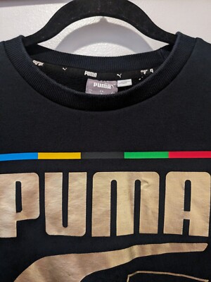 PUMA Sweatshirt Black Gold Rebel Crew Mens Medium Long Sleeve Pullover  Jumper