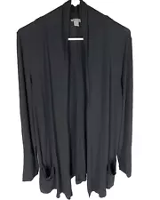 J. JILL Cardigan Size Medium Stretch Open Pockets Slub Lagenlook Black