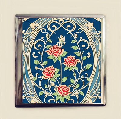 business card cigarette case Roses Cigarette Case Business Card ID Holder Wallet Art Nouveau Pattern  Rose