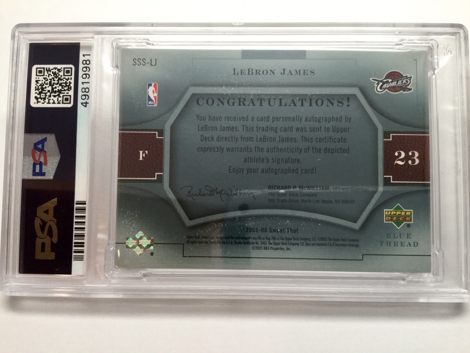 2005 UD Sweet Shot Spot LeBron James Blue PSA/DNA Auto Signed Card view 5