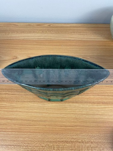Fulper Pottery Green Oval Fan Bowl Vase Arts & Crafts Deco 6" Tall 10" Wide - Picture 8 of 9
