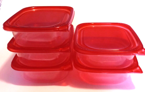 Juego de 5 recipientes de plástico reutilizables tapa roja para artesanía, comida, moneda, etc. - Imagen 3 de 4