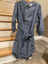 Gap NWT Woman Size X-Small Perfect Pleated Tie-Belt Shirt Dress Chambray Tencel
