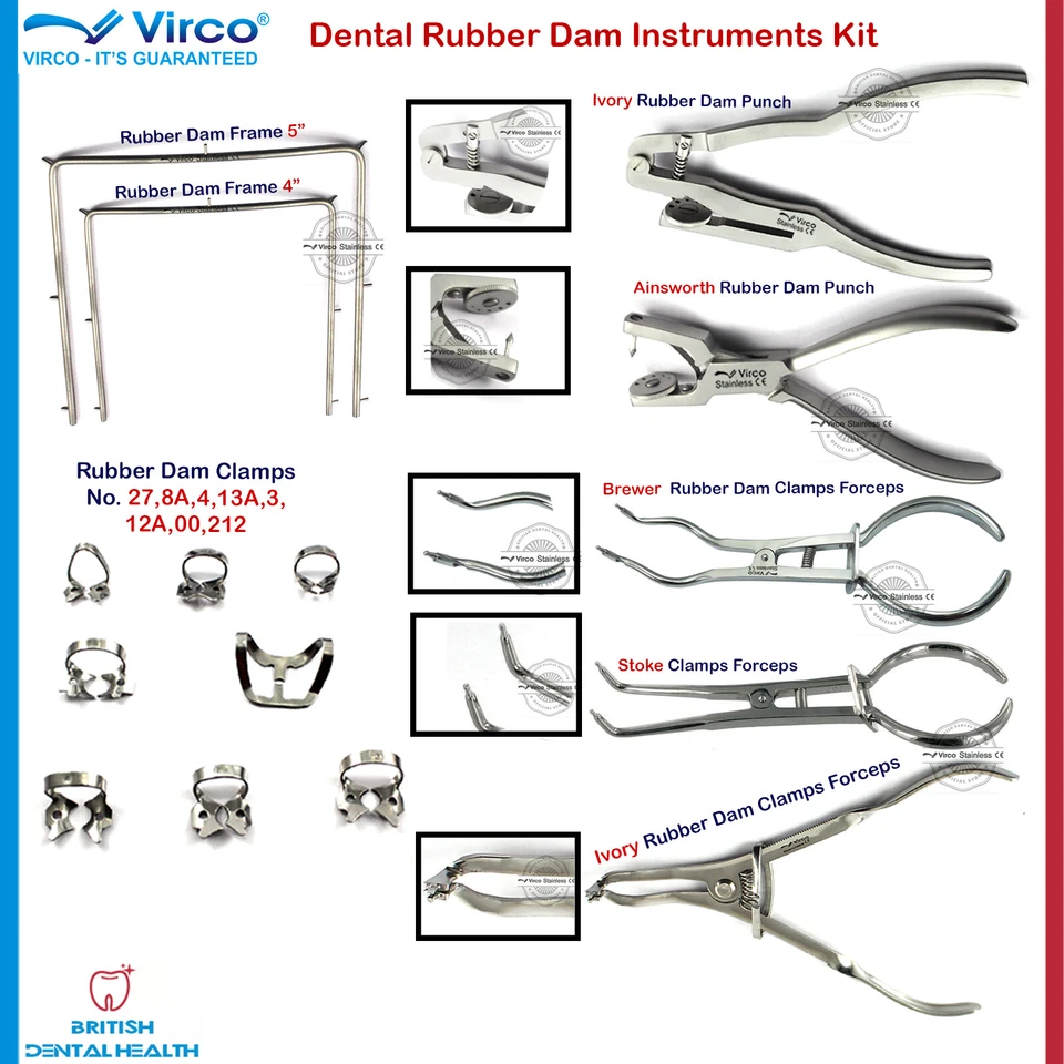 VIRCO Dental Restorative Rubber Dam Instruments Rubber Dam Clamps, Punch plier, Forcep