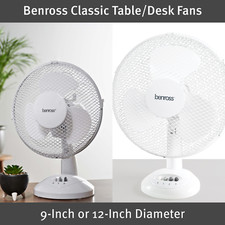 Benross Oscillating Desk Fans / 9 or 12 Inch Diameter / Easy Button Operation
