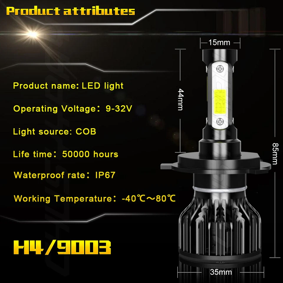 For Ski-Doo Freeride 800R E-TEC 2012-2017 2X H4 SNOWMOBILE LED Headlight Bulbs - Image 4 of 4