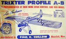 TRIXTER PROFILE A-B PLANS  PARTS PATTERNS to Build OT UC Stunt Model Airplane