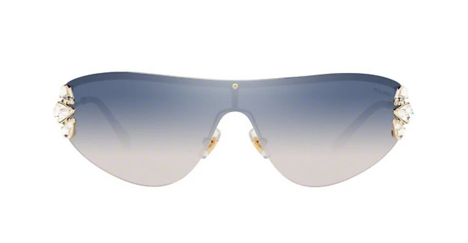 Очки солнцезащитные MIU MIU 66US ZVN5RO бледно-золотистые светло-голубые зеркальные серебристые кристаллы  - Изображение 2 из 4