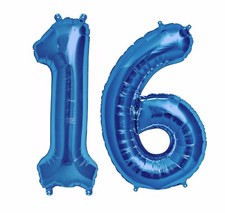 Big 40" 16 Blue Foil Number Balloons Photo Shoot 16th Birthday Float Helium USA