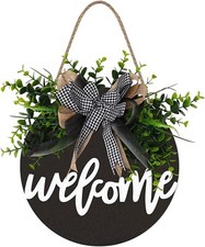 Welcome Sign Porch Decor Rustic Wooden Hangers Front Door Outdoor Hanging Home